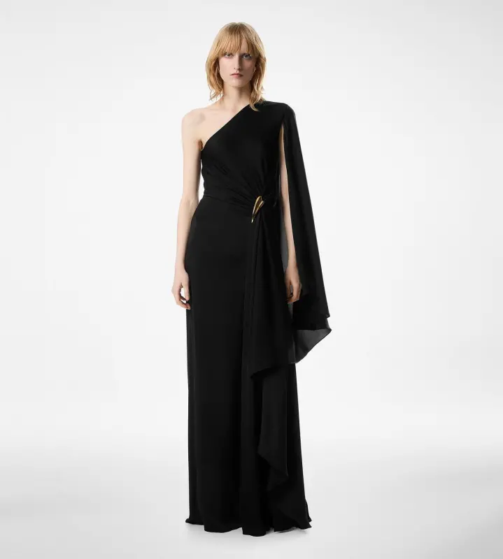 ONE SHOULDER EVENING DRESS WITH CAPE AND LIZA HARDWARE DETAIL online